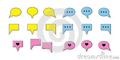 Set of chat message colored line icons. Contour signs, symbols and buttons. Chat bubbles, think clouds outline icons Vector Illustration