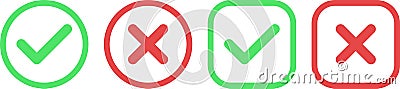 Set of check mark and cross linear icons for web design Vector Illustration
