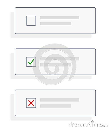 Set of Checkbox Containers / placeholders with Tick Check, Cross and Blank Stock Photo