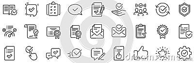 Approve line icons. Set of Check List, Certificate and Award medal. Vector Vector Illustration