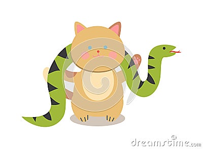 Set of cheerful circus playing cats vector illustration. Vector Illustration