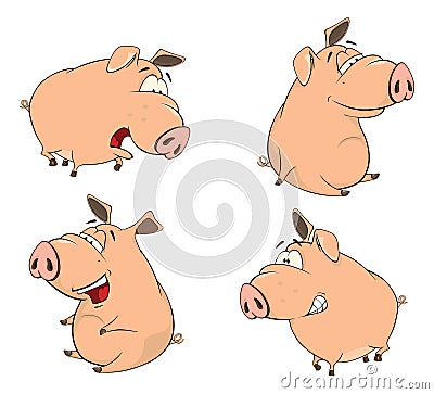 Set of cheerful pigs Cartoon Vector Illustration