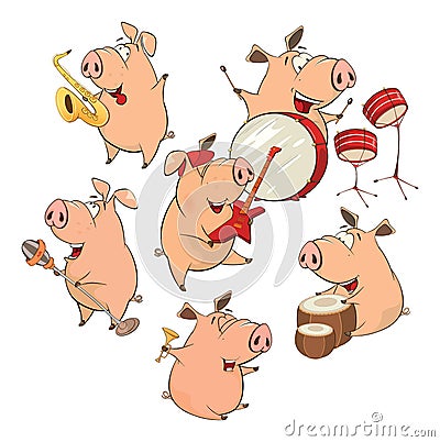 Set of cheerful pigs. Cartoon Vector Illustration