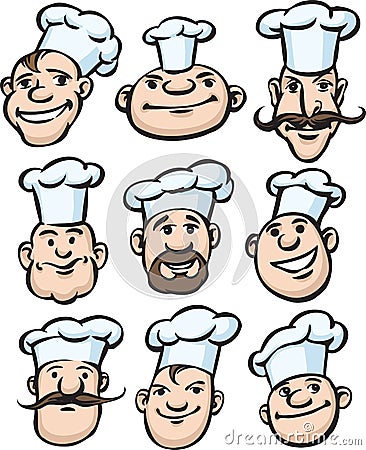 Set of chef cooks cartoon faces Vector Illustration