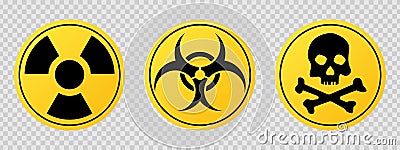 Set of chemical threat on transparent background illustration. Irradiation, danger, radiation, disease, infection, nuclear power Vector Illustration