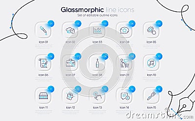 Set of Chemistry pipette, Chat bubble and No music line icons for web app. Pictogram icon. Vector Vector Illustration