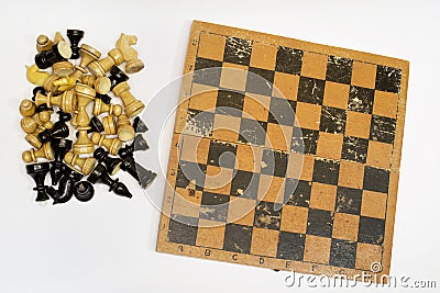 Set of chess pieces and a chessboard Stock Photo