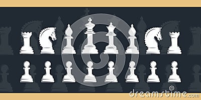 set of chess pieces vector illustration template icons graphic design. bundle collection of chessmen icon on black background Vector Illustration