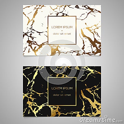 Set of chic and elegant business card with faux gold foil and ma Vector Illustration