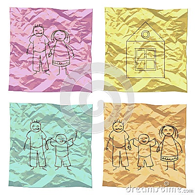 Set of child drawings on cover paper Vector Illustration