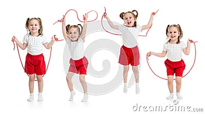 Set of child girl jumping with rope isolated Stock Photo