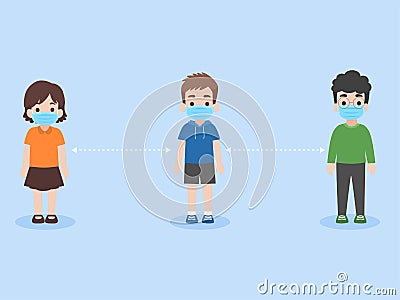 Set of children keep Social Distancing Vector Illustration