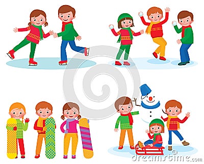 Set for children winter activities Vector Illustration