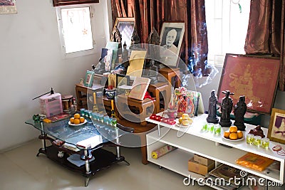 Set Of Chinese Altar Table in house Editorial Stock Photo