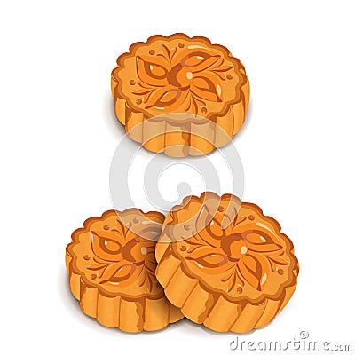Set of the Chinese cartoon Mooncakes for the Mid Autumn Festival. Isolated mooncake on white background. Vector illustration Cartoon Illustration