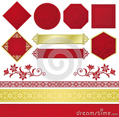 Set of Chinese decorative illustrations. Vector Illustration