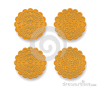 Set of Chinese moon cake on white, Top view vector Vector Illustration