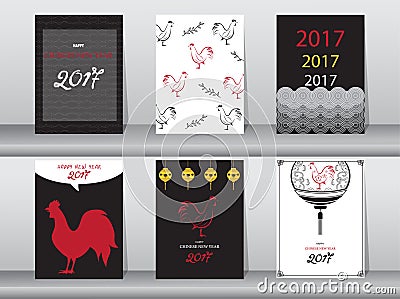 Set of chinese new year 2017cards,chinese cards,poster,template,greeting cards,animals,cute,rooster,Vector illustrations Vector Illustration