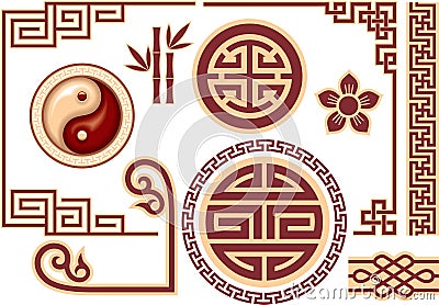 Set of Chinese Oriental Design Elements Stock Photo