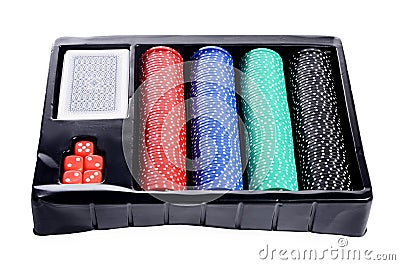 Set of chip and cards for game in a casino Stock Photo