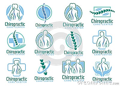 A set of Chiropractic logo vector, spine health care medical symbol or icon pack or collection Vector Illustration