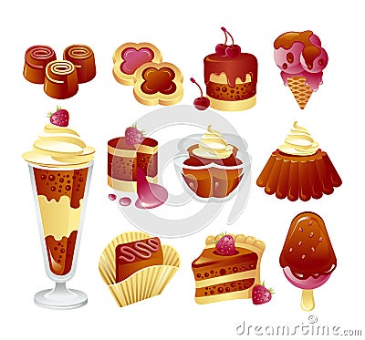 Set of chocolate cakes Vector Illustration