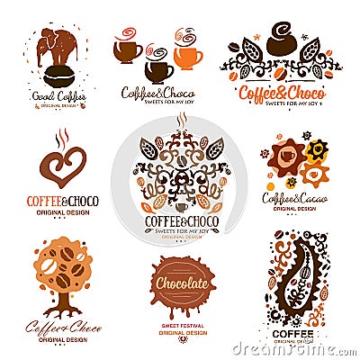 Set of chocolate, coffee logo. Cocoa icon, logo. Vector Illustration