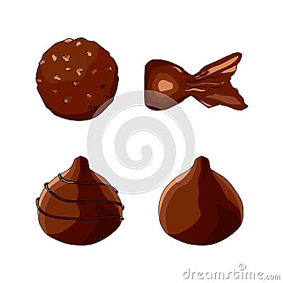 A set of chocolate truffles. A set of elements for the design of the confectionery logo. Hand drawing. Vector Vector Illustration