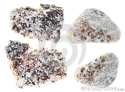 Set of chondrodite crystals in rough calcite rocks Stock Photo