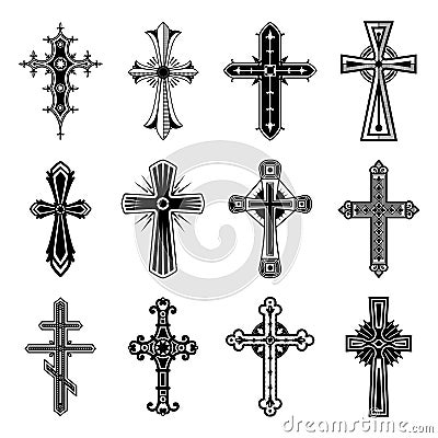 Set of christian and catholicism crosses Vector Illustration