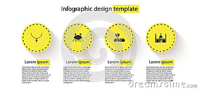 Set Christian cross on chain, Pastafarianism, First communion symbols and Muslim Mosque. Business infographic template Vector Illustration