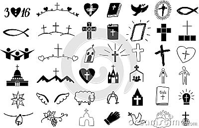 Set of 42 christian icons . Vector Illustration