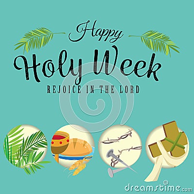 Set for Christianity holy week before easter, Lent and Palm or Passion Sunday, Good Friday crucifixion of Jesus and his Vector Illustration