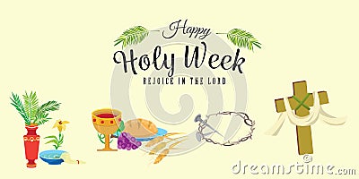 Set for Christianity holy week before easter, Lent and Palm or Passion Sunday, Good Friday crucifixion of Jesus and his Vector Illustration