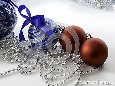Set Christmas bauble with ribbon on white Stock Photo
