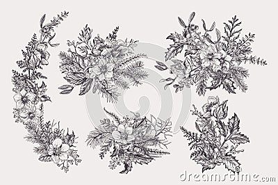 Set of Christmas bouquets Vector Illustration