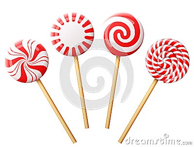 Set of christmas candy on wooden stick Vector Illustration