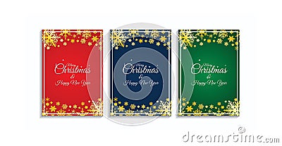Set of christmas christmas card golden snow flakes border. Vector Illustration