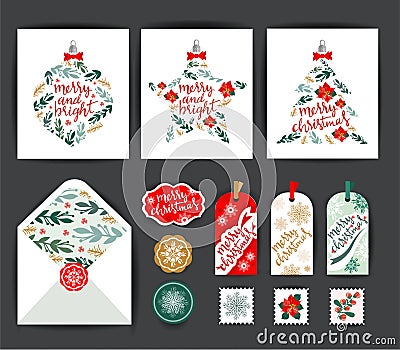 Set of Christmas Cards Vector Illustration