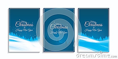 Set of blue christmas night theme for christmas card with smooth snow ground. Vector Illustration