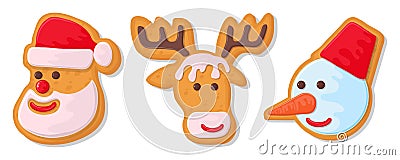 Set of christmas cookies. Set of different gingerbread cookies for christmas. New Year gingerbread in the form of Christmas Vector Illustration