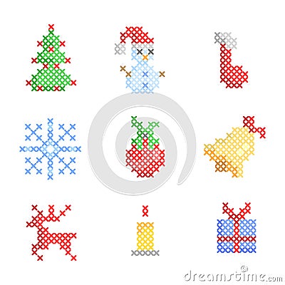 Set of christmas embroidery Vector Illustration