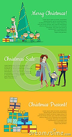 Set of Christmas Flat Design Vector Web Banners Vector Illustration