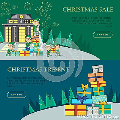 Set of Christmas Flat Design Vector Web Banners Vector Illustration