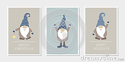 set of christmas greeting cards with cute funny gnome Vector Illustration