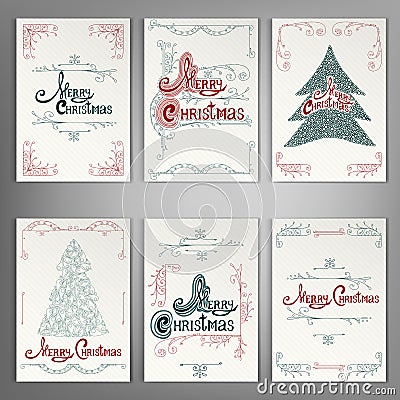 Set Of Christmas Greeting Cards. Vector Illustration