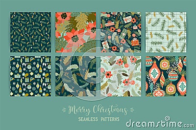 Set of Christmas and Happy New Year seamless patterns. Vector Illustration