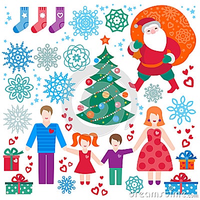 Set of Christmas, Happy New Year vector elements. Vector Illustration