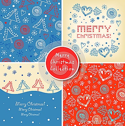 Set of Christmas holiday banners. Collection of Christmas cute elements, backgrounds, patterns. Vector Illustration