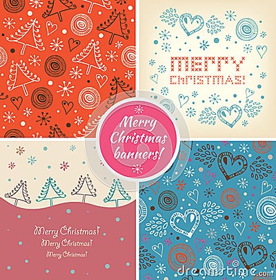 Set of Christmas holiday banners. Collection of xmas decorative elements Vector Illustration